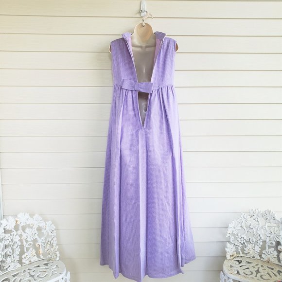 Vintage 60s/70s Union Made Purple with white polka dots maxi dress - Picture 8 of 11